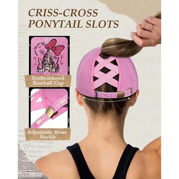 Women Cotton Ponytail Cap High Ponytail Baseball Hat Adjustable Enc... main image 4
